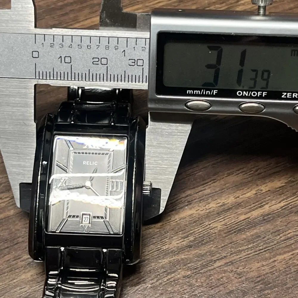 Relic Rectangular Stainless Steel Watch Roman Numerals Date Quartz ZR77109
